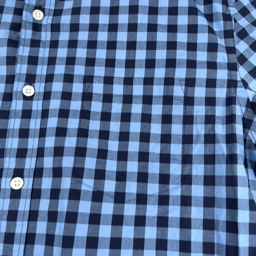 J Crew Flex Washed Slim Shirt Blue Navy Gingham Check Button Up Long Sleeve L